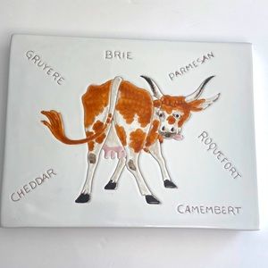 Vintage ceramic charcuterie/cheese board with cow design. Made in Italy.